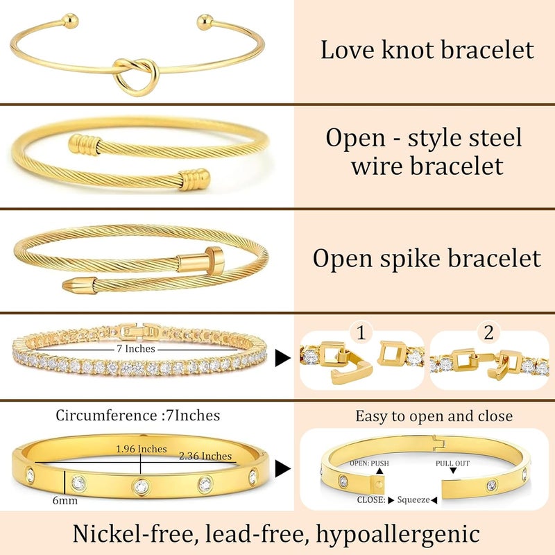 FAFUGA 18 K Gold Plated Love Bangle Bracelet Stack Cuff Jewelry for Women Jewelry Set for Women Gift with Box - Image 4